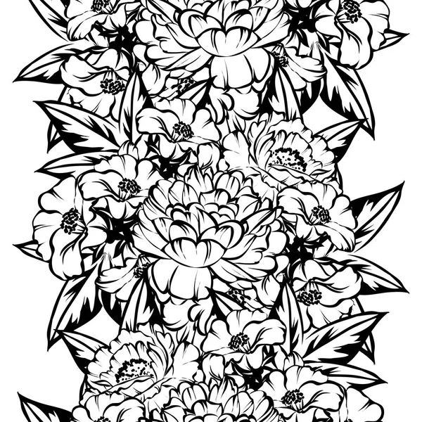 Patrón Flores Estilo Vintage Sin Costuras Elementos Florales Blanco Negro — Vector de stock