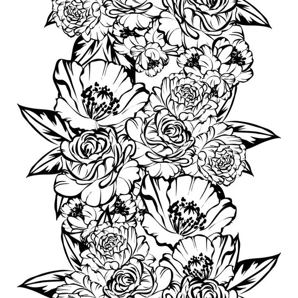 Seamless Vintage Style Flower Pattern Floral Elements Black White — Stock Vector