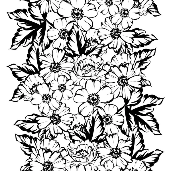 Patrón Flores Estilo Vintage Sin Costuras Elementos Florales Blanco Negro — Archivo Imágenes Vectoriales