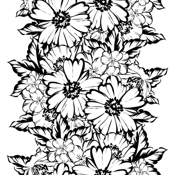 Seamless Vintage Style Flower Pattern Floral Elements Black White — Stock Vector