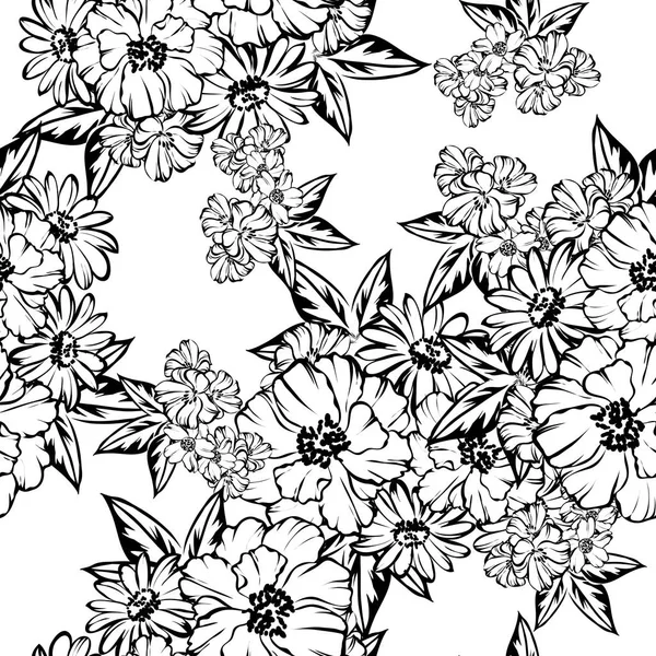 Květinový Vzor Bezešvé Vintage Styl Květinové Prvky Černé Bílé — Stockový vektor