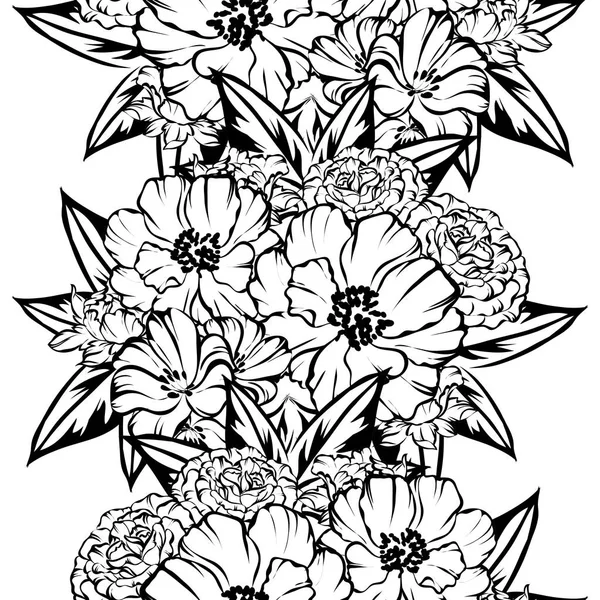 Seamless Vintage Style Flower Pattern Floral Elements Black White — Stock Vector