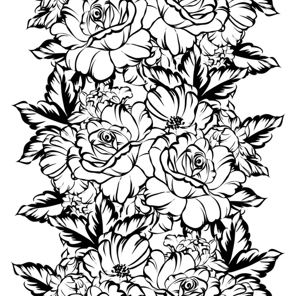 Seamless Vintage Style Flower Pattern Floral Elements Black White — Stock Vector