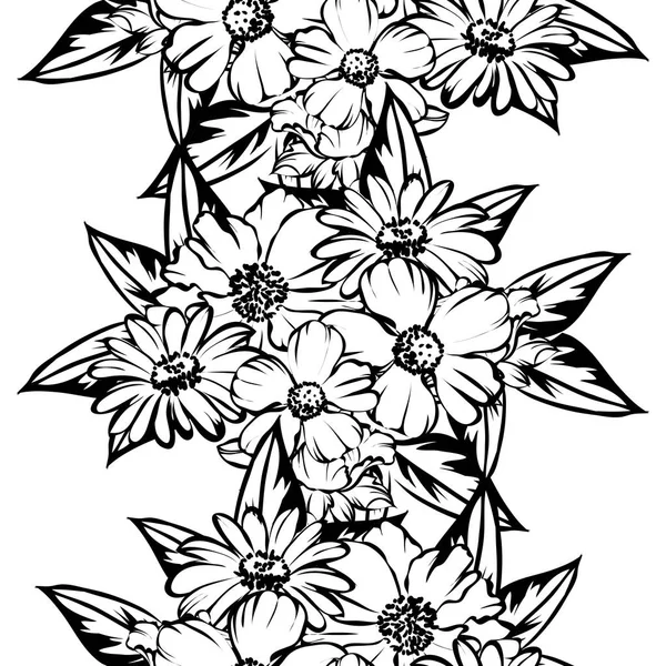 Seamless Vintage Style Flower Pattern Floral Elements Black White — Stock Vector