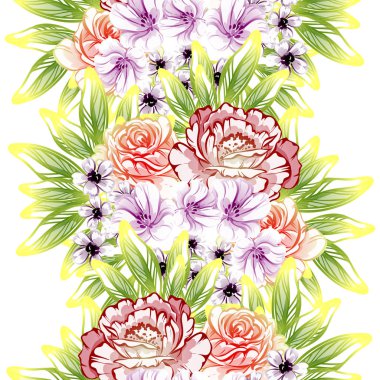 Sorunsuz vintage tarzı çiçek deseni. Renkli çiçek öğeleri