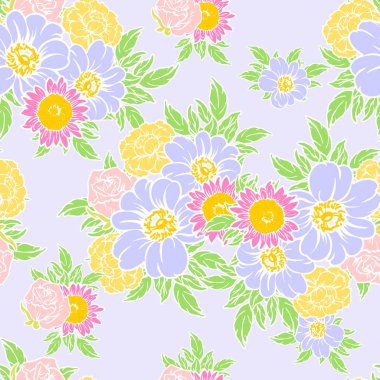 Sorunsuz vintage tarzı çiçek deseni. Renkli çiçek öğeleri
