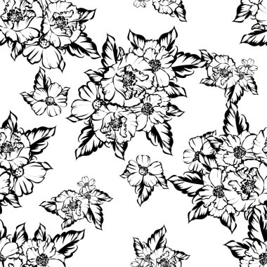 Seamless vintage style flower pattern. Floral elements in black and white.