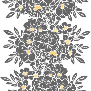 Sorunsuz vintage tarzı çiçek deseni. Siyah ve beyaz çiçek öğeleri.