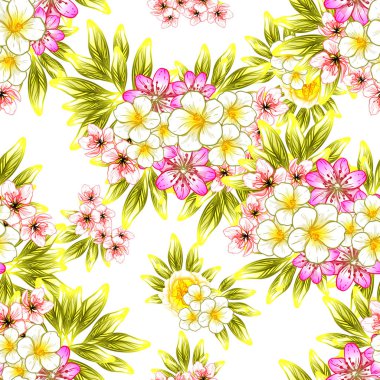 Sorunsuz vintage tarzı çiçek deseni. Renkli çiçek öğeleri