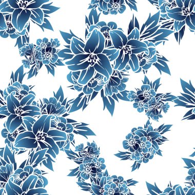 Sorunsuz vintage tarzı koyu mavi çiçek deseni. Çiçek öğeleri.