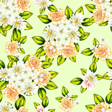 Sorunsuz vintage tarzı çiçek deseni. Renkli çiçek öğeleri