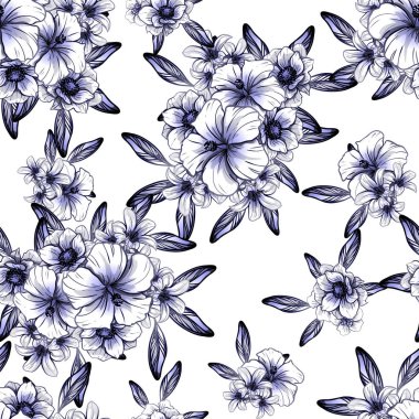 Sorunsuz vintage tarzı koyu mavi çiçek deseni. Çiçek öğeleri.