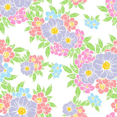 Sorunsuz vintage tarzı çiçek deseni. Renkli çiçek öğeleri