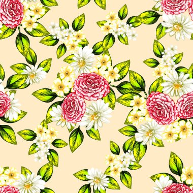 Sorunsuz vintage tarzı çiçek deseni. Renkli çiçek öğeleri