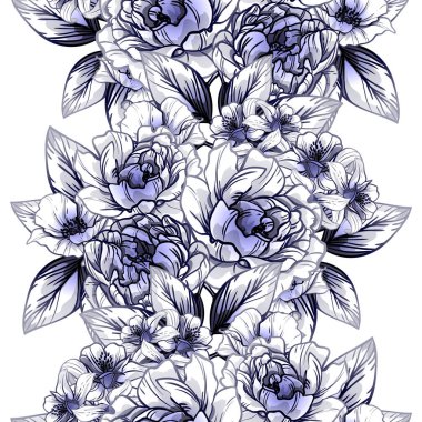 Sorunsuz vintage tarzı koyu mavi çiçek deseni. Çiçek öğeleri.