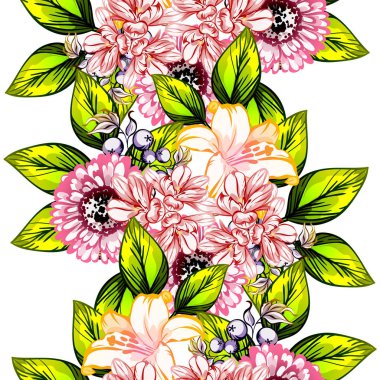 Sorunsuz vintage tarzı çiçek deseni. Renkli çiçek öğeleri