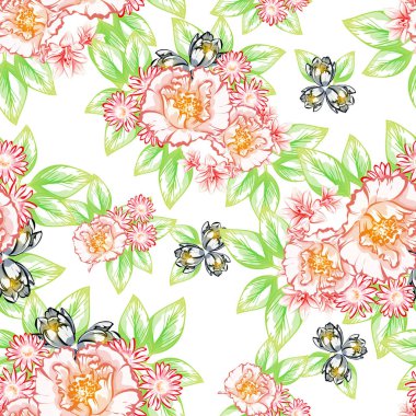 Sorunsuz vintage tarzı çiçek deseni. Renkli çiçek öğeleri