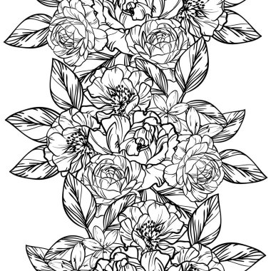 Sorunsuz vintage tarzı çiçek deseni. Siyah ve beyaz çiçek öğeleri.