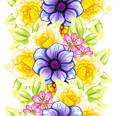 Sorunsuz vintage tarzı çiçek deseni. Renkli çiçek öğeleri