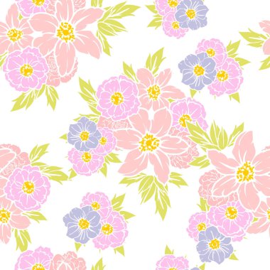 Sorunsuz vintage tarzı çiçek deseni. Renkli çiçek öğeleri