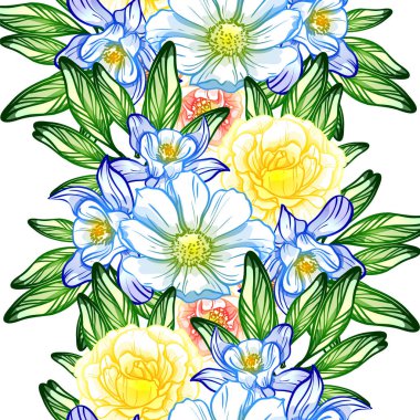 Sorunsuz vintage tarzı çiçek deseni. Renkli çiçek öğeleri