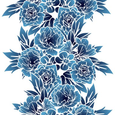 Sorunsuz vintage tarzı koyu mavi çiçek deseni. Çiçek öğeleri.