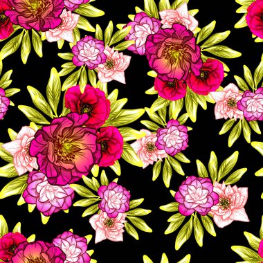 Sorunsuz vintage tarzı çiçek deseni. Renkli çiçek öğeleri