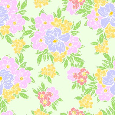 Sorunsuz vintage tarzı çiçek deseni. Renkli çiçek öğeleri