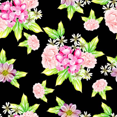 Sorunsuz vintage tarzı çiçek deseni. Renkli çiçek öğeleri