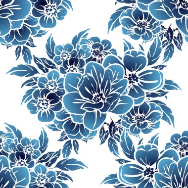 Sorunsuz vintage tarzı koyu mavi çiçek deseni. Çiçek öğeleri.