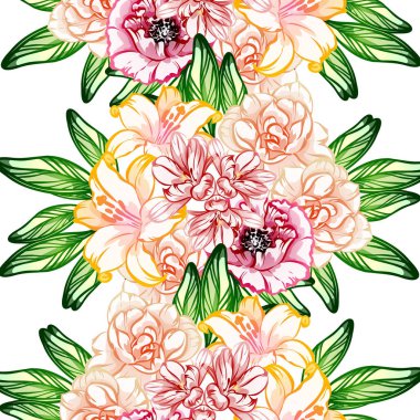 Sorunsuz vintage tarzı çiçek deseni. Renkli çiçek öğeleri