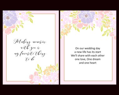 Klasik çiçek düğün kartları seti. Çiçek elementleri ve çerçeveleri.