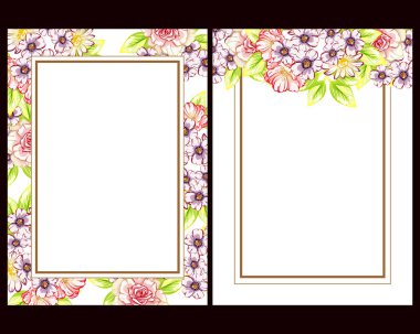 Klasik çiçek düğün kartları seti. Çiçek elementleri ve çerçeveleri.