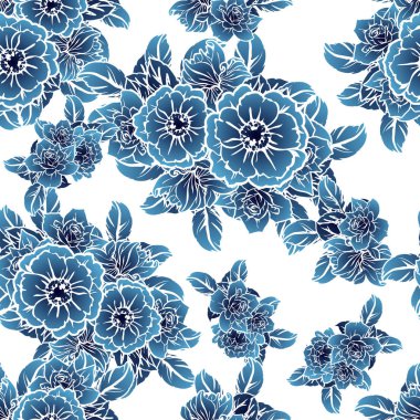 Sorunsuz vintage tarzı koyu mavi çiçek deseni. Çiçek öğeleri.