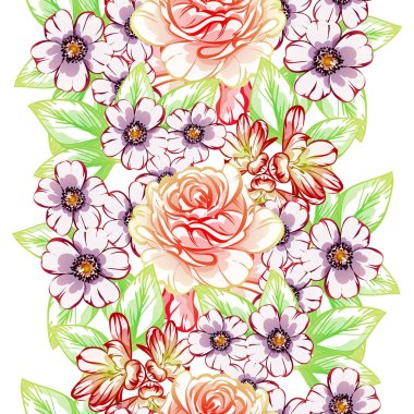 Sorunsuz vintage tarzı çiçek deseni. Renkli çiçek öğeleri
