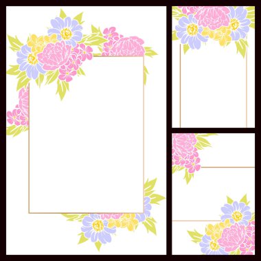 Klasik çiçek düğün kartları seti. Çiçek elementleri ve çerçeveleri.