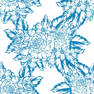 Sorunsuz vintage tarzı çiçek deseni. Renkli çiçek öğeleri