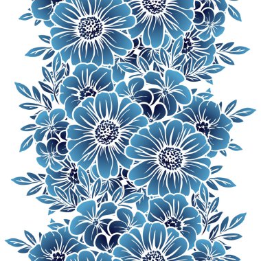 Sorunsuz vintage tarzı koyu mavi çiçek deseni. Çiçek öğeleri.
