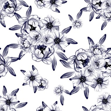 Sorunsuz vintage tarzı koyu mavi çiçek deseni. Çiçek öğeleri.