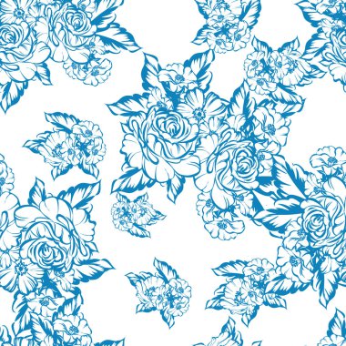 Sorunsuz vintage tarzı çiçek deseni. Renkli çiçek öğeleri