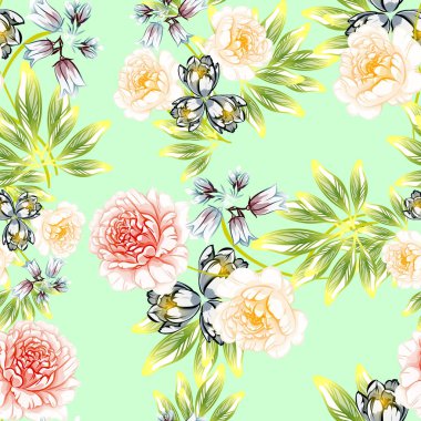 Sorunsuz vintage tarzı çiçek deseni. Renkli çiçek öğeleri