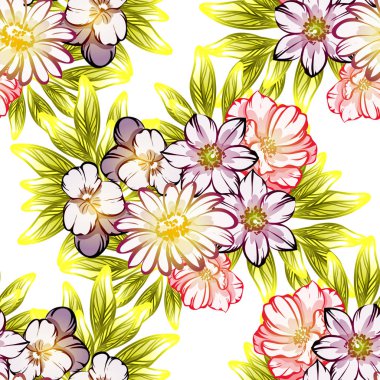 Sorunsuz vintage tarzı çiçek deseni. Renkli çiçek öğeleri
