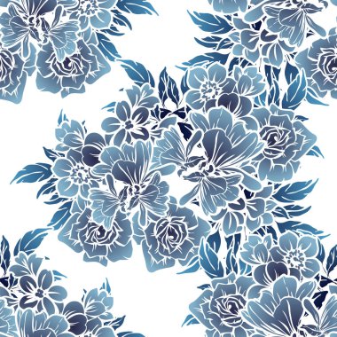 Sorunsuz vintage tarzı koyu mavi çiçek deseni. Çiçek öğeleri.