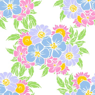 Sorunsuz vintage tarzı çiçek deseni. Renkli çiçek öğeleri