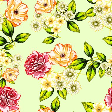 Sorunsuz vintage tarzı çiçek deseni. Renkli çiçek öğeleri