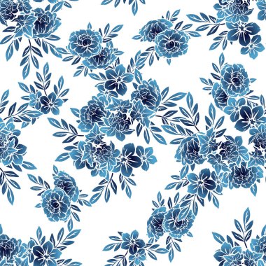 Sorunsuz vintage tarzı koyu mavi çiçek deseni. Çiçek öğeleri.