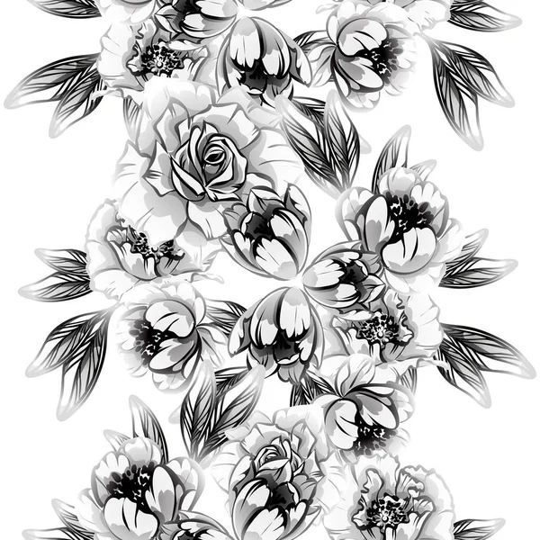 Naadloze Vintage Stijl Bloemenpatroon Floral Elementen Zwart Wit — Stockvector