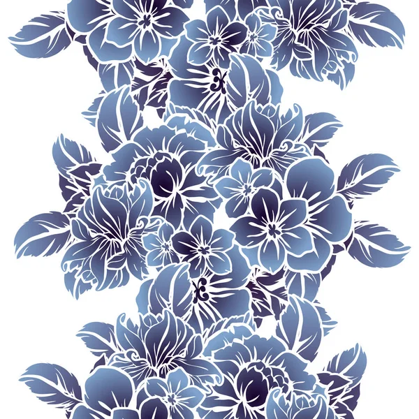 Estilo Vintage Sin Costuras Patrón Flores Azul Oscuro Elementos Florales — Vector de stock