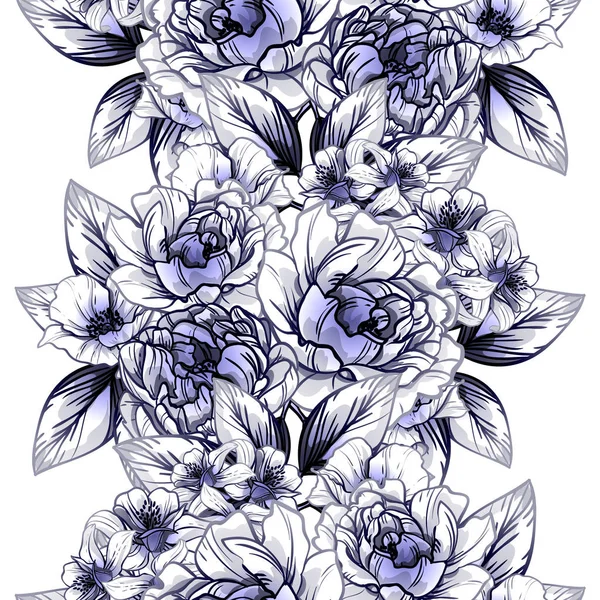 Wzorzec Ciemny Niebieski Kwiat Bezszwowe Styl Vintage Kwiatowy Elementy — Wektor stockowy