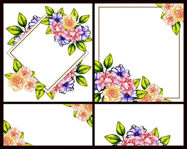 Vintage Style Flower Wedding Cards Set Floral Elements Frames — Stock Vector